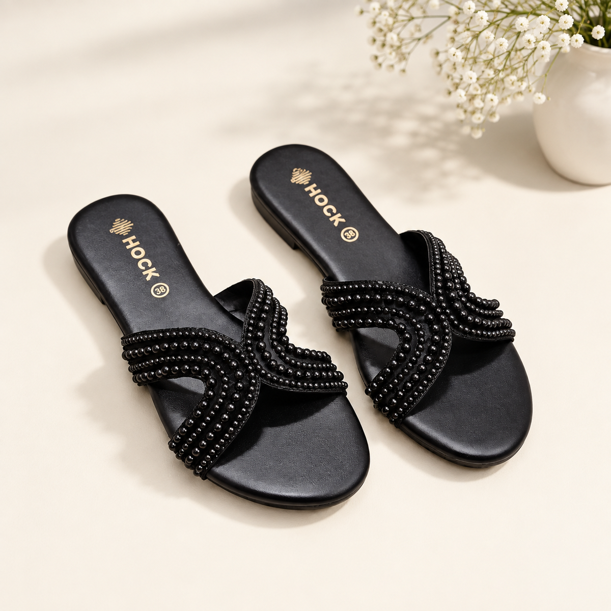 Noir Beaded Slides