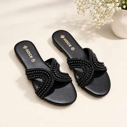 Noir Beaded Slides