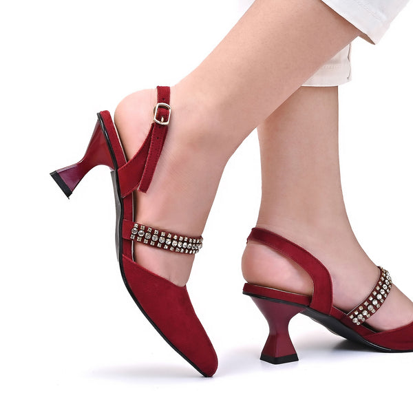 Crystal Strap Ankle Mules  (Maroon)