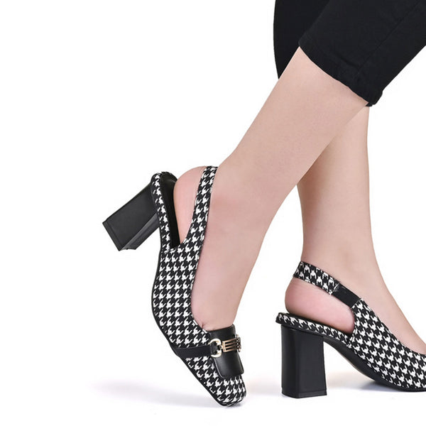 Checkered Slingback Heels | Black