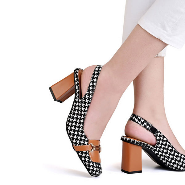 Checkered Slingback Heels | Mustard