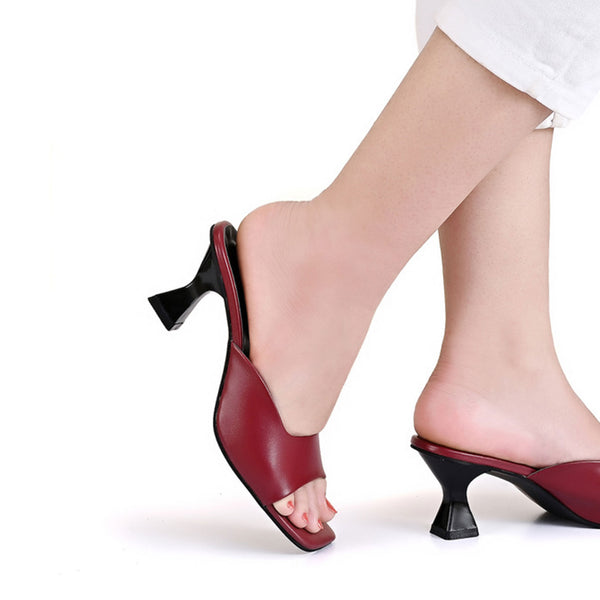 Open Toe-Heeled Sandals | Maroon