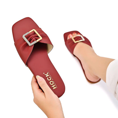 Gem-Metal Buckle Slipper