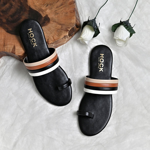 Cozy-Toe Ring Flats (Black) New Year Sale item not exchange