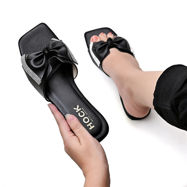 Embellished bow sandals (Black)