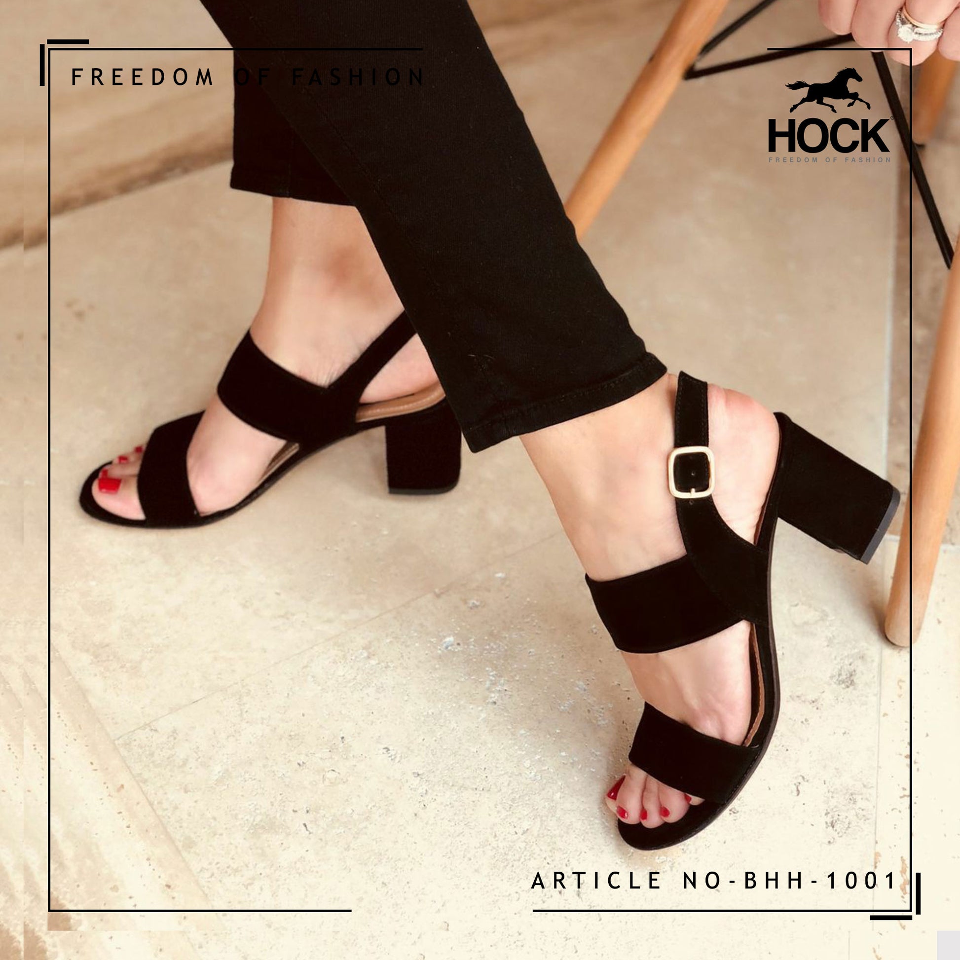 HOCK BLOCK HEEL SANDAL(BLACK)