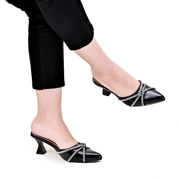 Crystal-Knotted Slingback Heels (Black)