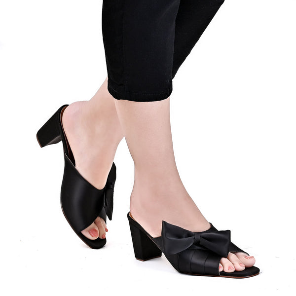 Satin-Bow Block heel (Black)
